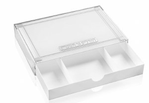 Picture of Lucite Menorah Tray with White Drawer Classic 2.0 Design Silver 11" x 17"